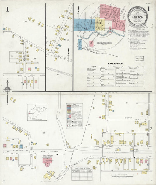 Sanborn Fire Insurance Map from Milton, Cabell County, West Virginia (1934), Sheet #0001 - Historic Sanborn Fire Insurance Map Print, vintage old map wall art, antique decor, genealogy gift, West Virginia West Virginia map