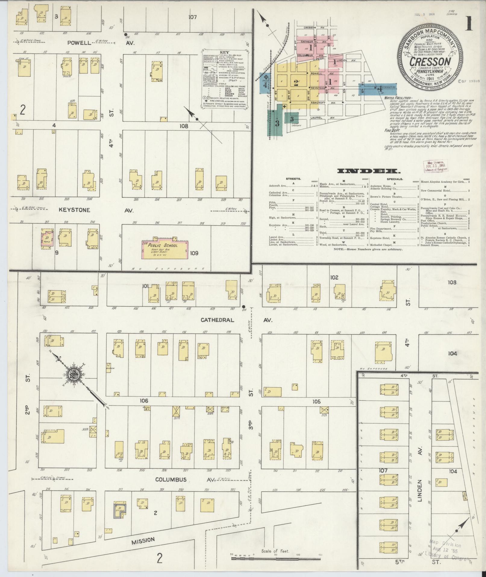 Sanborn Fire Insurance Map from Cresson, Cambria County, Pennsylvania (1911), Sheet #0001 - Historic Sanborn Fire Insurance Map Print, vintage old map wall art, antique decor, genealogy gift, Pennsylvania Pennsylvania map