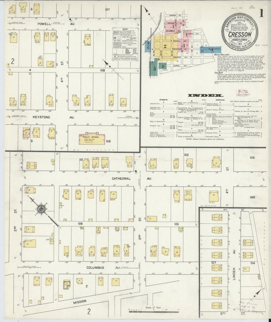 Sanborn Fire Insurance Map from Cresson, Cambria County, Pennsylvania (1911), Sheet #0001 - Historic Sanborn Fire Insurance Map Print, vintage old map wall art, antique decor, genealogy gift, Pennsylvania Pennsylvania map