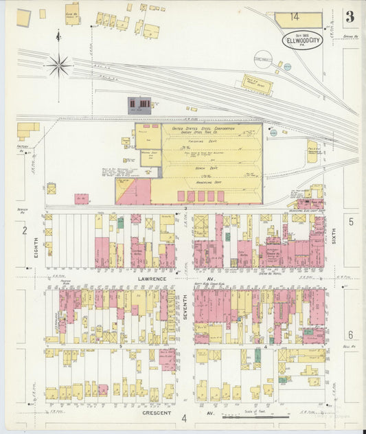 Sanborn Fire Insurance Map from Ellwood City, Lawrence County, Pennsylvania (1908), Sheet #0003 - Historic Sanborn Fire Insurance Map Print, vintage old map wall art, antique decor, genealogy gift, Pennsylvania Pennsylvania map