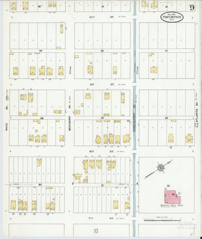 Sanborn Fire Insurance Map from Port Arthur, Jefferson County, Texas (1910), Sheet #0009 - Complete Map Set gallery image, historic Sanborn map, vintage wall art, Texas Texas