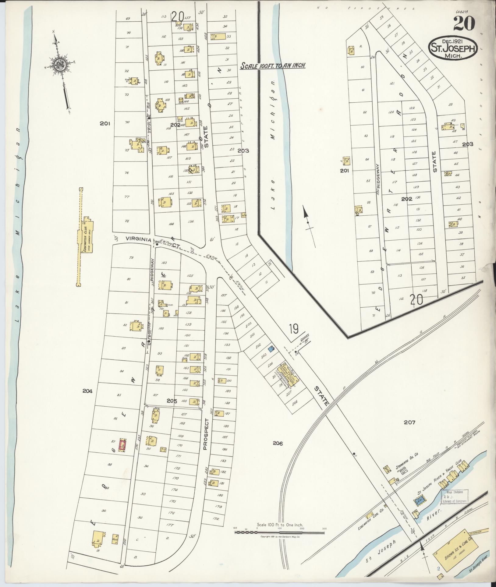 Sanborn Fire Insurance Map from Saint Joseph, Berrien County, Michigan (1921), Sheet #0020 - Complete Map Set gallery image, historic Sanborn map, vintage wall art, Michigan Michigan