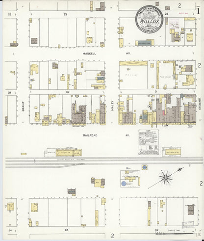 Sanborn Fire Insurance Map from Willcox, Cochise County, Arizona (1909), Sheet #0001 - Complete Map Set gallery image, historic Sanborn map, vintage wall art, Arizona Arizona