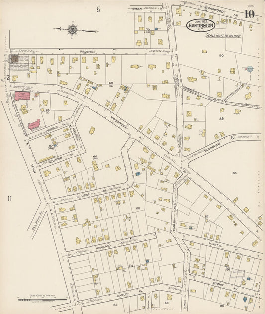 Sanborn Fire Insurance Map from Huntington, Suffolk County, New York (1922), Sheet #0010 - Historic Sanborn Fire Insurance Map Print, vintage old map wall art, antique decor, genealogy gift, New York New York map