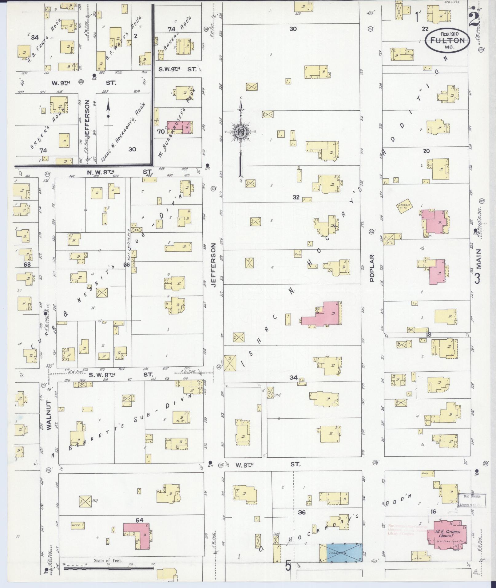 Sanborn Fire Insurance Map from Fulton, Callaway County, Missouri (1910), Sheet #0002 - Historic Sanborn Fire Insurance Map Print, vintage old map wall art, antique decor, genealogy gift, Missouri Missouri map