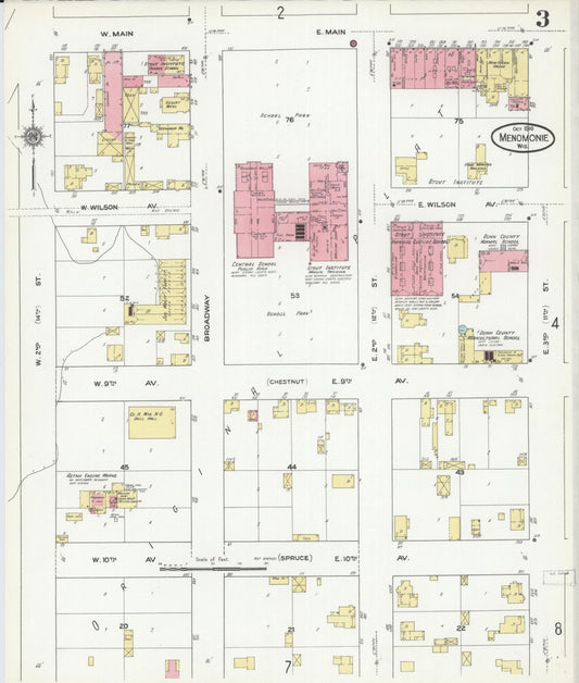 Sanborn Fire Insurance Map from Menomonie, Dunn County, Wisconsin (1910), Sheet #0003 - Historic Sanborn Fire Insurance Map Print, vintage old map wall art, antique decor, genealogy gift, Wisconsin Wisconsin map
