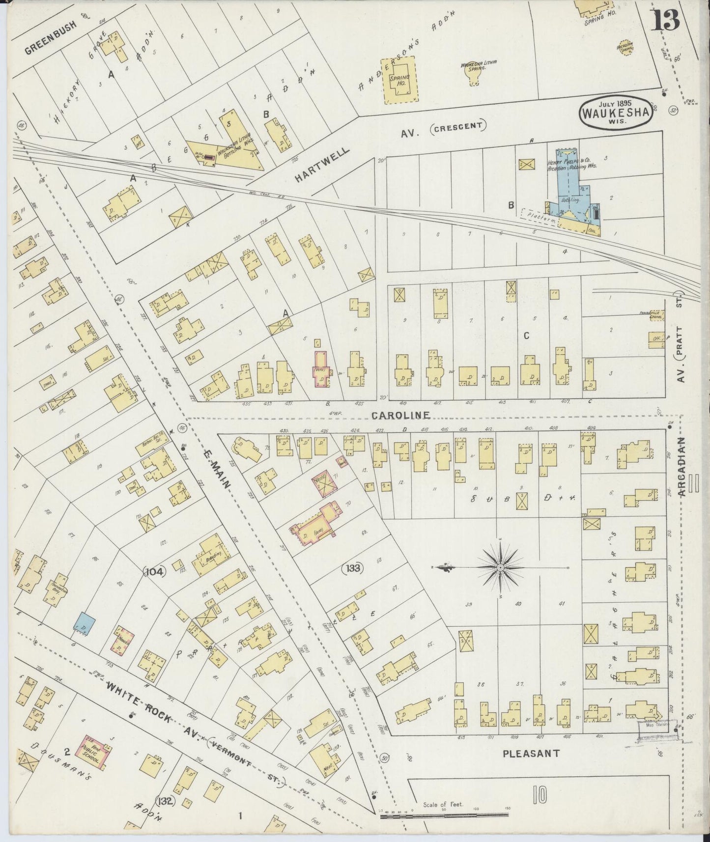 Sanborn Fire Insurance Map from Waukesha, Waukesha County, Wisconsin (1895), Sheet #0013 - Complete Map Set gallery image, historic Sanborn map, vintage wall art, Wisconsin Wisconsin
