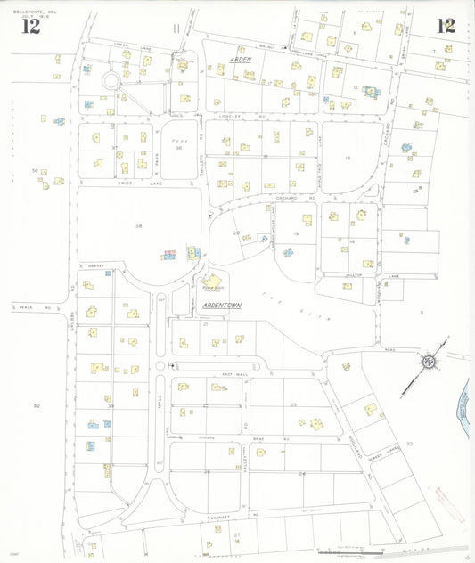 Sanborn Fire Insurance Map from Bellefonte, New Castle County, Delaware (1936), Sheet #0012 - Historic Sanborn Fire Insurance Map Print, vintage old map wall art, antique decor, genealogy gift, Delaware Delaware map
