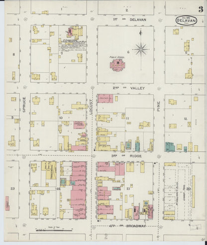Sanborn Fire Insurance Map from Delavan, Tazewell County, Illinois (1893), Sheet #0003 - Complete Map Set gallery image, historic Sanborn map, vintage wall art, Illinois Illinois