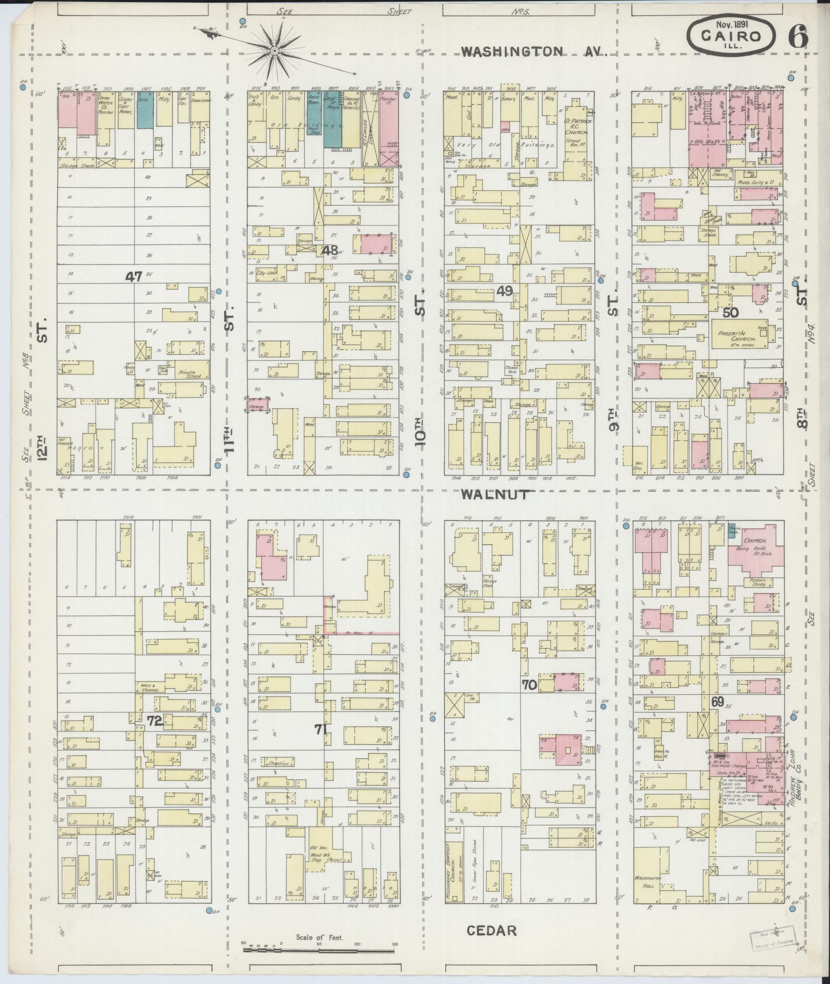 Sanborn Fire Insurance Map from Cairo, Alexander County, Illinois (1891), Sheet #0006 - Historic Sanborn Fire Insurance Map Print, vintage old map wall art, antique decor, genealogy gift, Illinois Illinois map