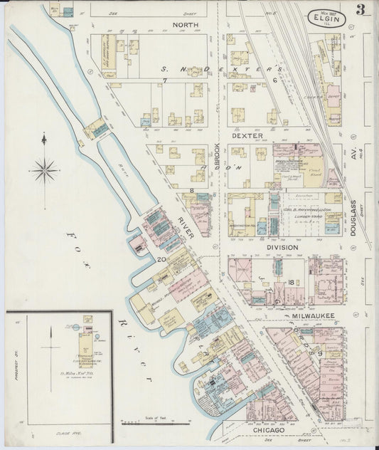 Sanborn Fire Insurance Map from Elgin, Kane County, Illinois (1887), Sheet #0003 - Historic Sanborn Fire Insurance Map Print, vintage old map wall art, antique decor, genealogy gift, Illinois Illinois map