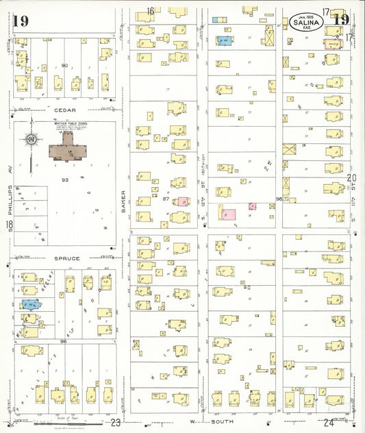 Sanborn Fire Insurance Map from Salina, Saline County, Kansas (1926), Sheet #0019 - Historic Sanborn Fire Insurance Map Print, vintage old map wall art, antique decor, genealogy gift, Kansas Kansas map