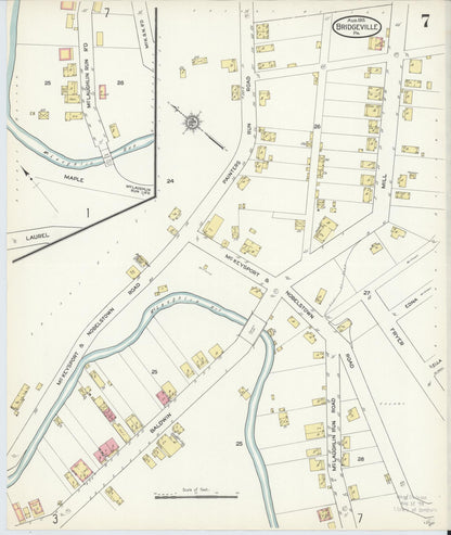 Sanborn Fire Insurance Map from Bridgeville, Allegheny County, Pennsylvania (1913), Sheet #0007 - Historic Sanborn Fire Insurance Map Print, vintage old map wall art, antique decor, genealogy gift, Pennsylvania Pennsylvania map