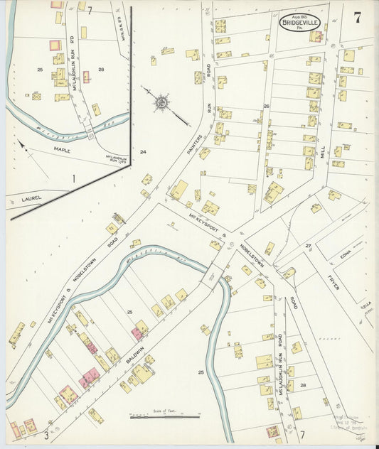 Sanborn Fire Insurance Map from Bridgeville, Allegheny County, Pennsylvania (1913), Sheet #0007 - Historic Sanborn Fire Insurance Map Print, vintage old map wall art, antique decor, genealogy gift, Pennsylvania Pennsylvania map