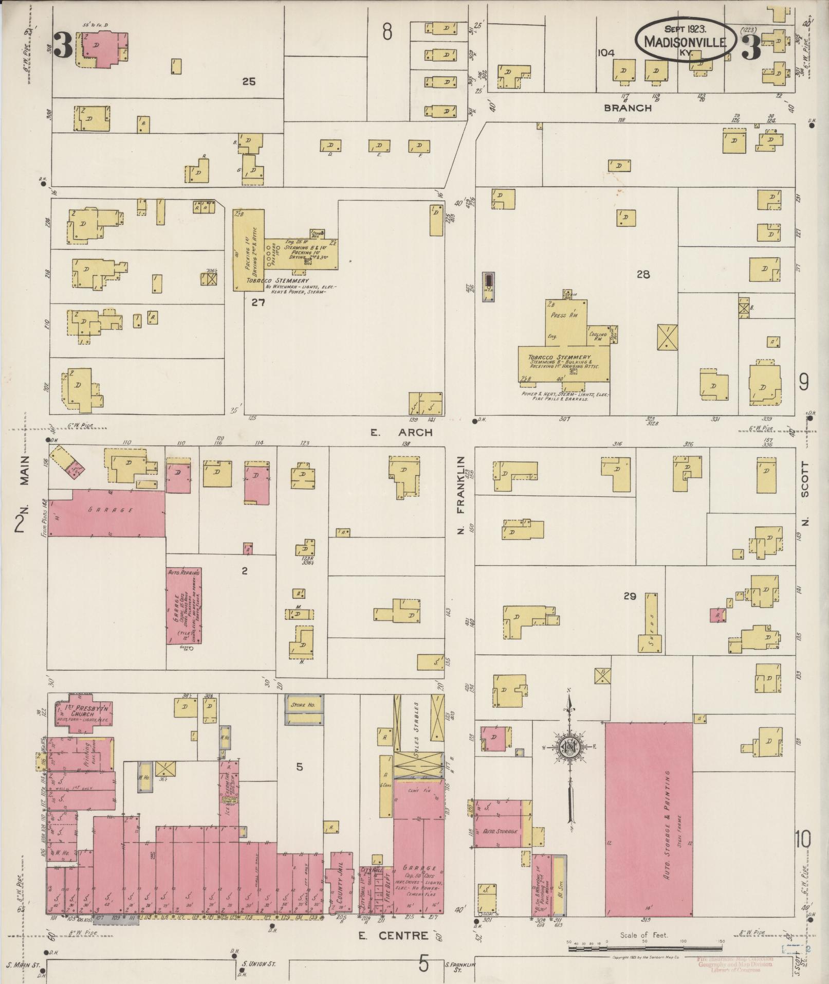 Sanborn Fire Insurance Map from Madisonville, Hopkins County, Kentucky (1923), Sheet #0003 - Complete Map Set gallery image, historic Sanborn map, vintage wall art, Kentucky Kentucky