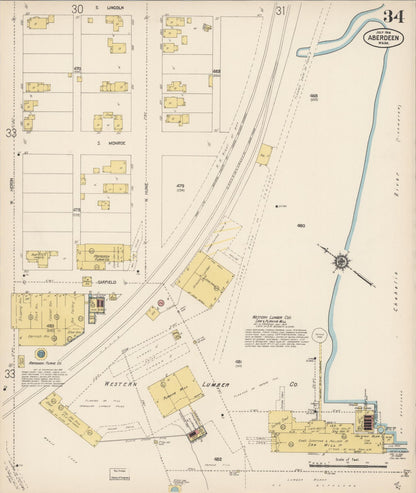 Sanborn Fire Insurance Map from Aberdeen, Grays Harbor County, Washington (1914), Sheet #0034 - Complete Map Set gallery image, historic Sanborn map, vintage wall art, Washington Washington