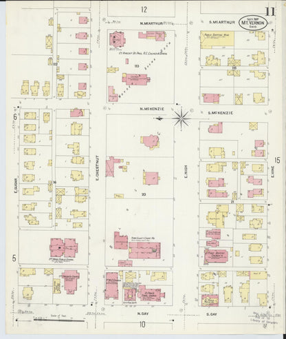 Sanborn Fire Insurance Map from Mount Vernon, Knox County, Ohio (1907), Sheet #0011 - Historic Sanborn Fire Insurance Map Print, vintage old map wall art, antique decor, genealogy gift, Ohio Ohio map