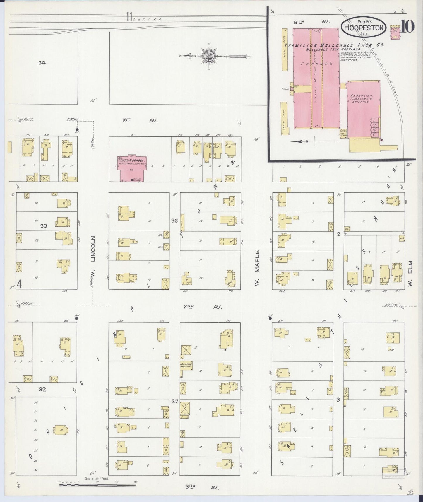 Sanborn Fire Insurance Map from Hoopeston, Vermilion County, Illinois (1913), Sheet #0010 - Historic Sanborn Fire Insurance Map Print, vintage old map wall art, antique decor, genealogy gift, Illinois Illinois map