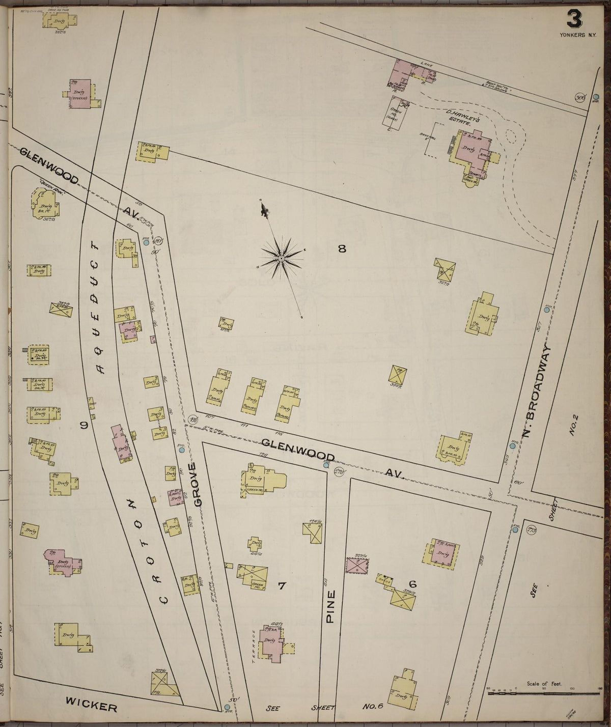 Sanborn Fire Insurance Map from Yonkers, Westchester County, New York (1886), Sheet #0003 - Historic Sanborn Fire Insurance Map Print, vintage old map wall art, antique decor, genealogy gift, New York New York map