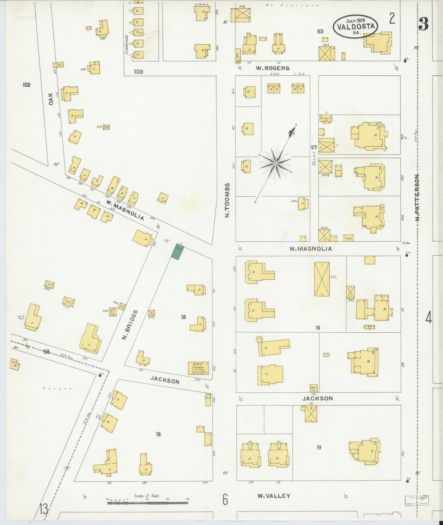 Sanborn Fire Insurance Map from Valdosta, Lowndes County, Georgia (1905), Sheet #0003 - Complete Map Set gallery image, historic Sanborn map, vintage wall art, Georgia Georgia