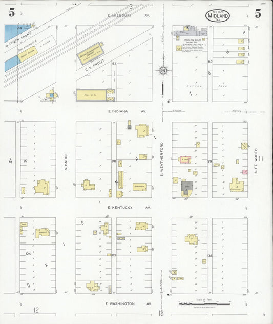 Sanborn Fire Insurance Map from Midland, Midland County, Texas (1929), Sheet #0005 - Historic Sanborn Fire Insurance Map Print, vintage old map wall art, antique decor, genealogy gift, Texas Texas map