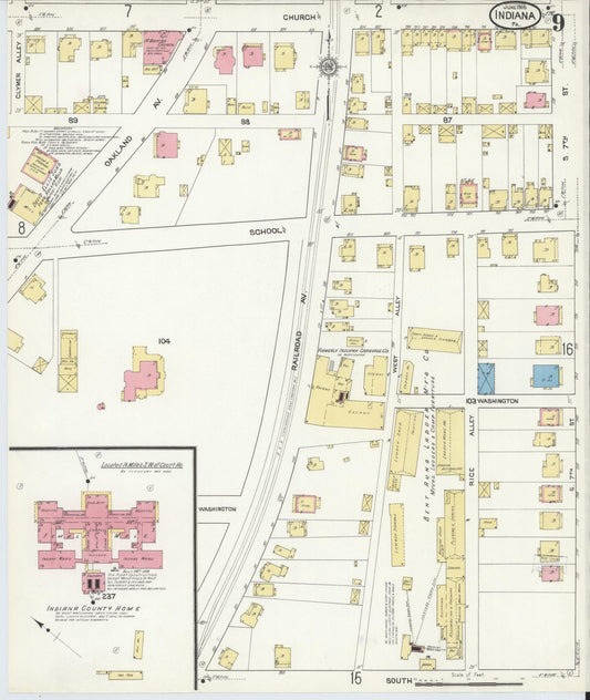Sanborn Fire Insurance Map from Indiana, Indiana County, Pennsylvania (1916), Sheet #0009 - Historic Sanborn Fire Insurance Map Print, vintage old map wall art, antique decor, genealogy gift, Pennsylvania Pennsylvania map