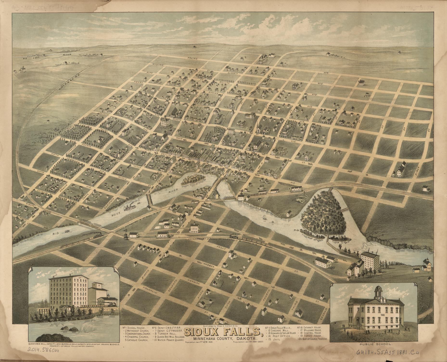 Sioux Falls, Minnehaha County, Dakota (1881) – Historic Bird’s-Eye View Panorama Print