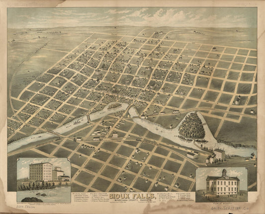 Sioux Falls, Minnehaha County, Dakota (1881) – Historic Bird’s-Eye View Panorama Print
