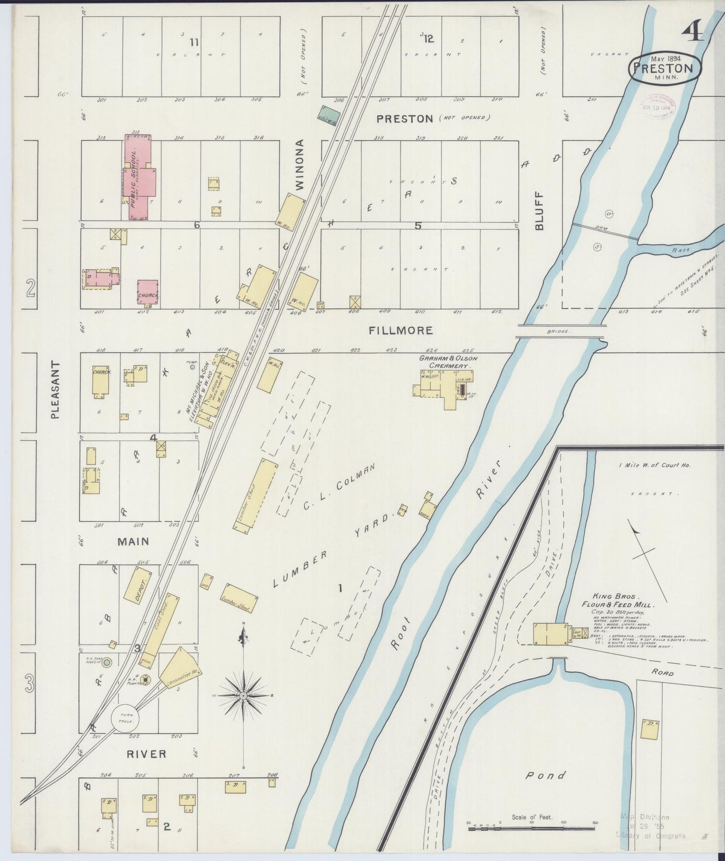 Sanborn Fire Insurance Map from Preston, Fillmore County, Minnesota (1894), Sheet #0004 - Complete Map Set gallery image, historic Sanborn map, vintage wall art, Minnesota Minnesota
