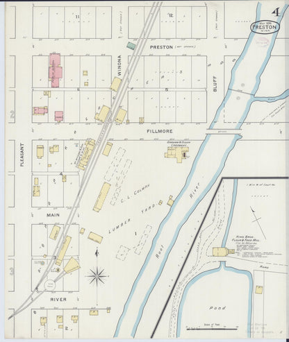 Sanborn Fire Insurance Map from Preston, Fillmore County, Minnesota (1894), Sheet #0004 - Complete Map Set gallery image, historic Sanborn map, vintage wall art, Minnesota Minnesota