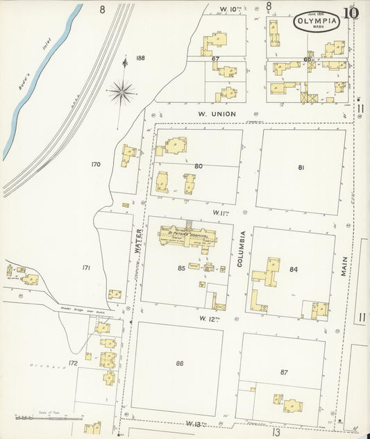 Sanborn Fire Insurance Map from Olympia, Thurston County, Washington (1896), Sheet #0010 - Historic Sanborn Fire Insurance Map Print, vintage old map wall art, antique decor, genealogy gift, Washington Washington map