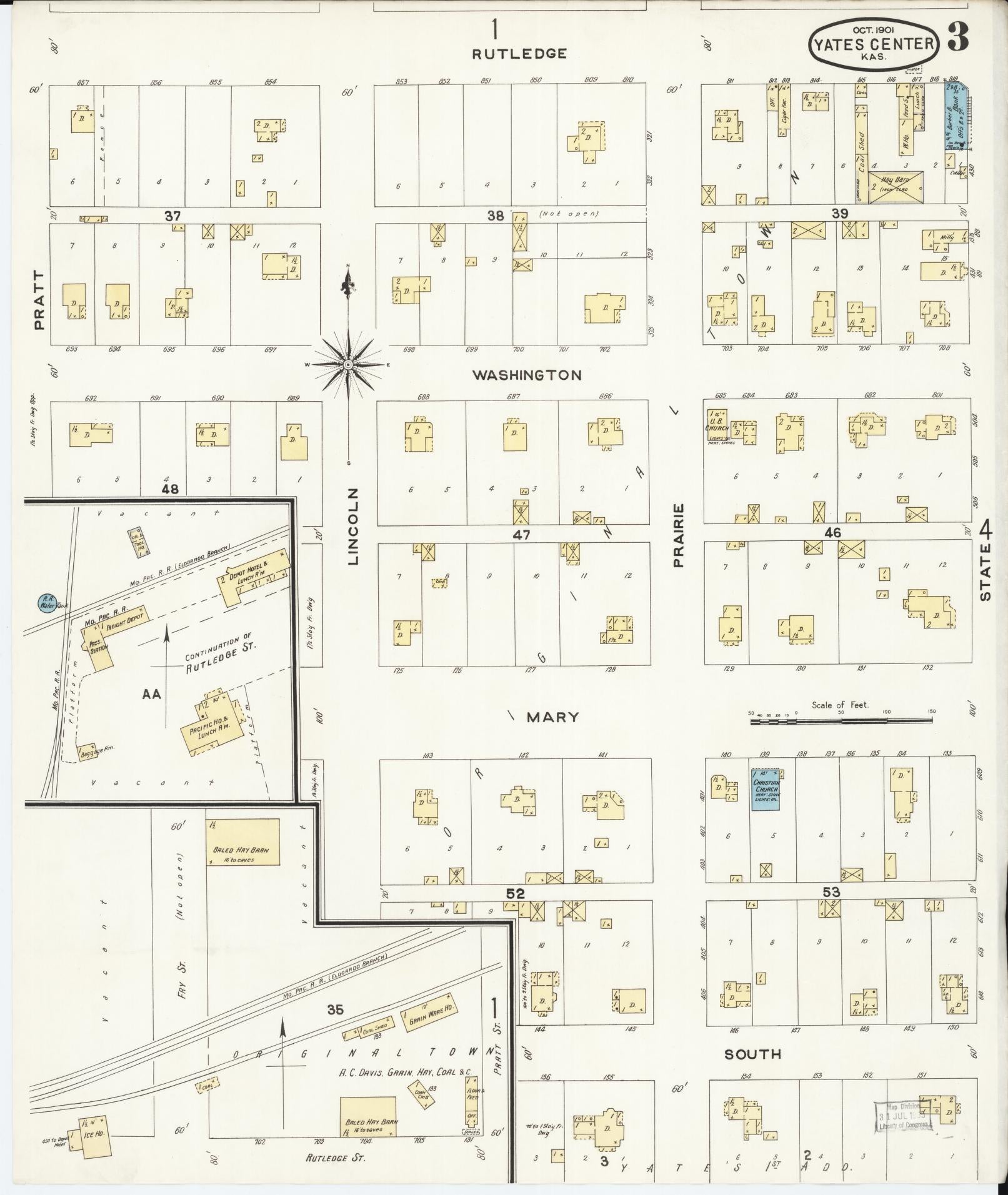 Sanborn Fire Insurance Map from Yates Center, Woodson County, Kansas (1901), Sheet #0003 - Complete Map Set gallery image, historic Sanborn map, vintage wall art, Kansas Kansas