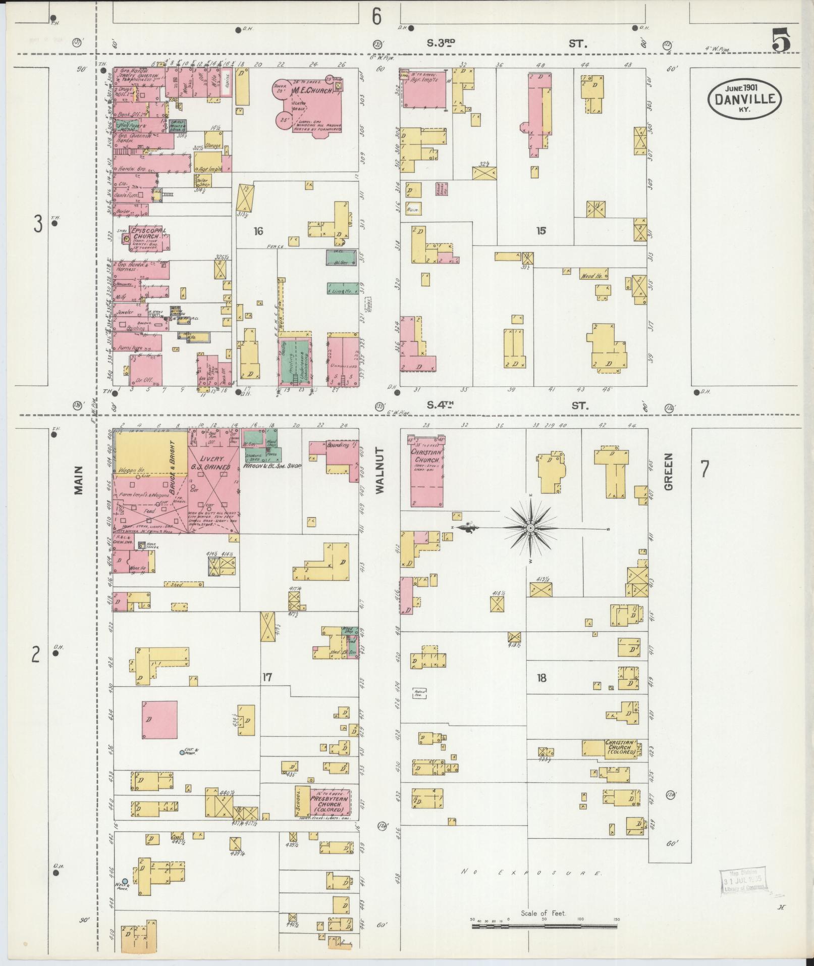 Sanborn Fire Insurance Map from Danville, Boyle County, Kentucky (1901), Sheet #0005 - Complete Map Set gallery image, historic Sanborn map, vintage wall art, Kentucky Kentucky