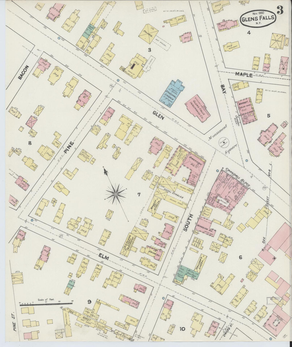 Sanborn Fire Insurance Map from Glens Falls, Warren County, New York (1890), Sheet #0003 - Complete Map Set gallery image, historic Sanborn map, vintage wall art, New York New York