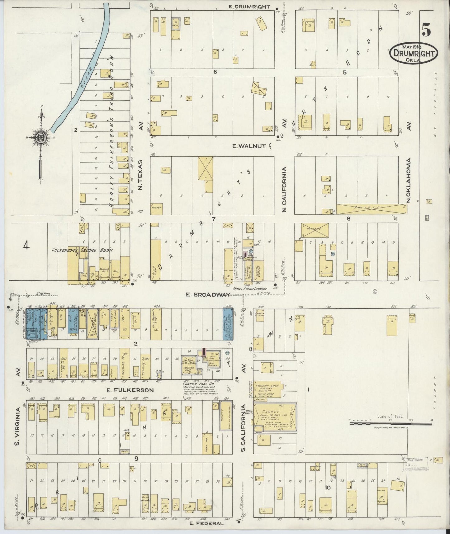 Sanborn Fire Insurance Map from Drumwright, Creek County, Oklahoma (1918), Sheet #0005 - Complete Map Set gallery image, historic Sanborn map, vintage wall art, Oklahoma Oklahoma