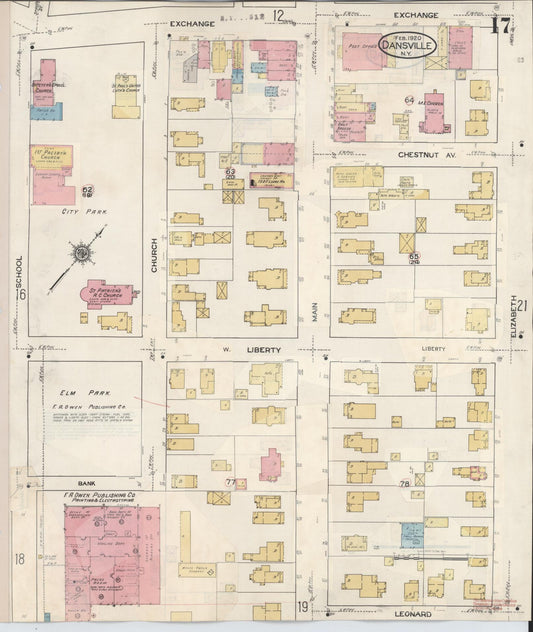 Sanborn Fire Insurance Map from Dansville, Livingston County, New York (1944), Sheet #0017 - Historic Sanborn Fire Insurance Map Print, vintage old map wall art, antique decor, genealogy gift, New York New York map