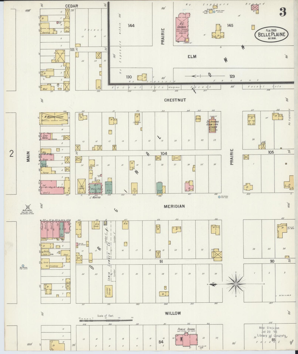 Sanborn Fire Insurance Map from Belle Plaine, Scott County, Minnesota (1900), Sheet #0003 - Historic Sanborn Fire Insurance Map Print, vintage old map wall art, antique decor, genealogy gift, Minnesota Minnesota map