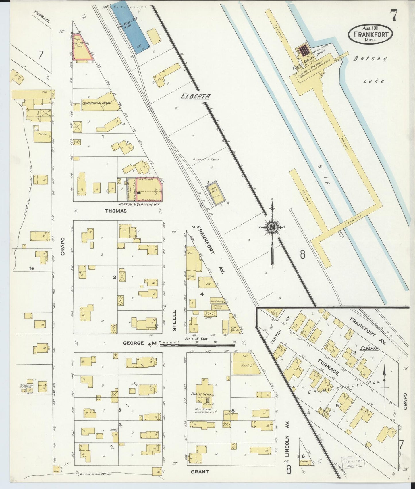 Sanborn Fire Insurance Map from Frankfort, Benzie County, Michigan (1911), Sheet #0007 - Complete Map Set gallery image, historic Sanborn map, vintage wall art, Michigan Michigan