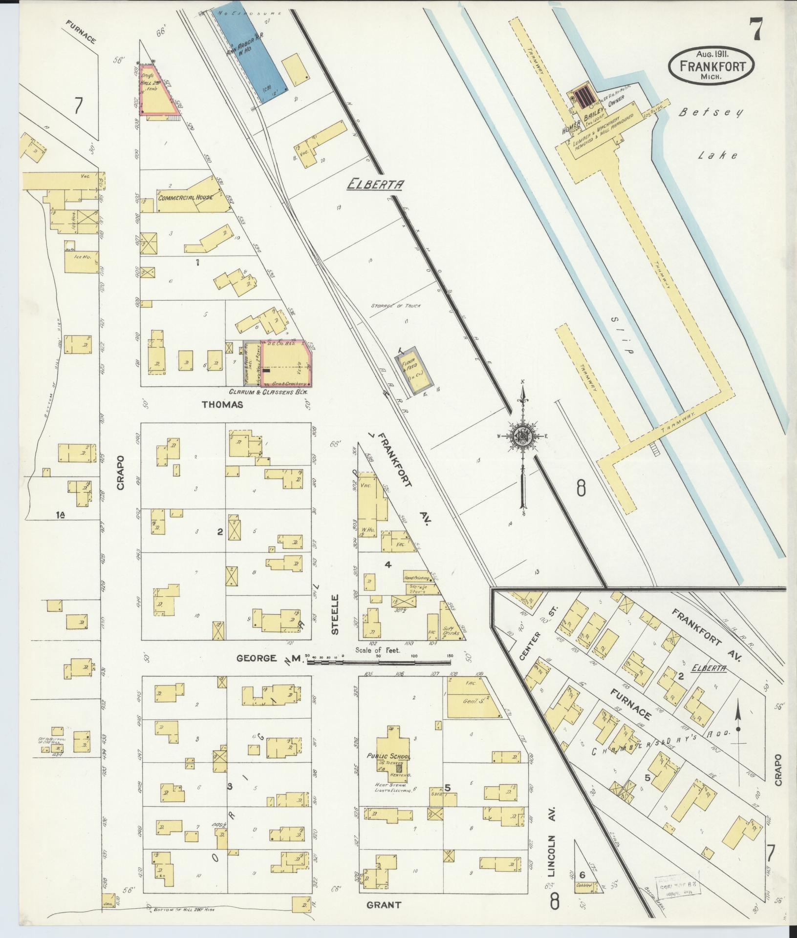 Sanborn Fire Insurance Map from Frankfort, Benzie County, Michigan (1911), Sheet #0007 - Complete Map Set gallery image, historic Sanborn map, vintage wall art, Michigan Michigan