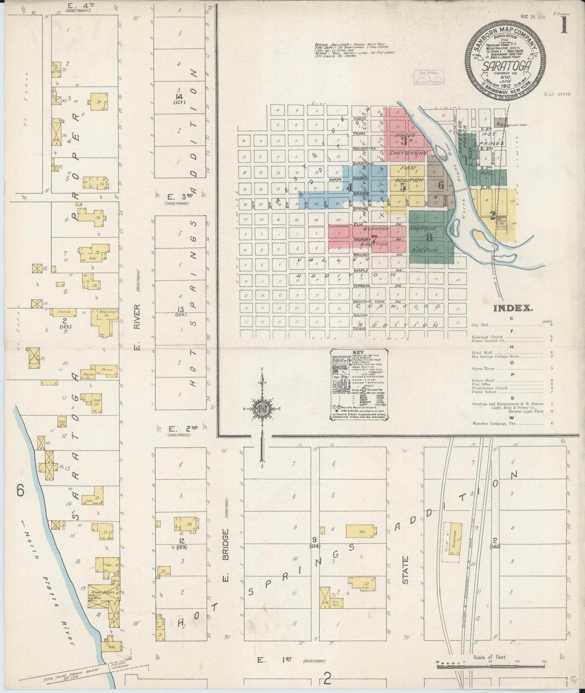 Sanborn Fire Insurance Map from Saratoga, Carbon County, Wyoming (1912), Sheet #0001 - Historic Sanborn Fire Insurance Map Print, vintage old map wall art, antique decor, genealogy gift, Wyoming Wyoming map