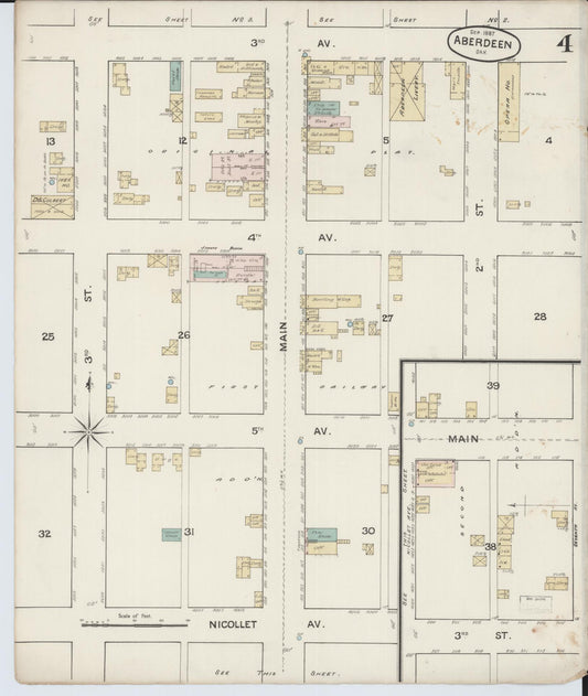Sanborn Fire Insurance Map from Aberdeen, Brown County, South Dakota (1887), Sheet #0004 - Historic Sanborn Fire Insurance Map Print, vintage old map wall art, antique decor, genealogy gift, South Dakota South Dakota map