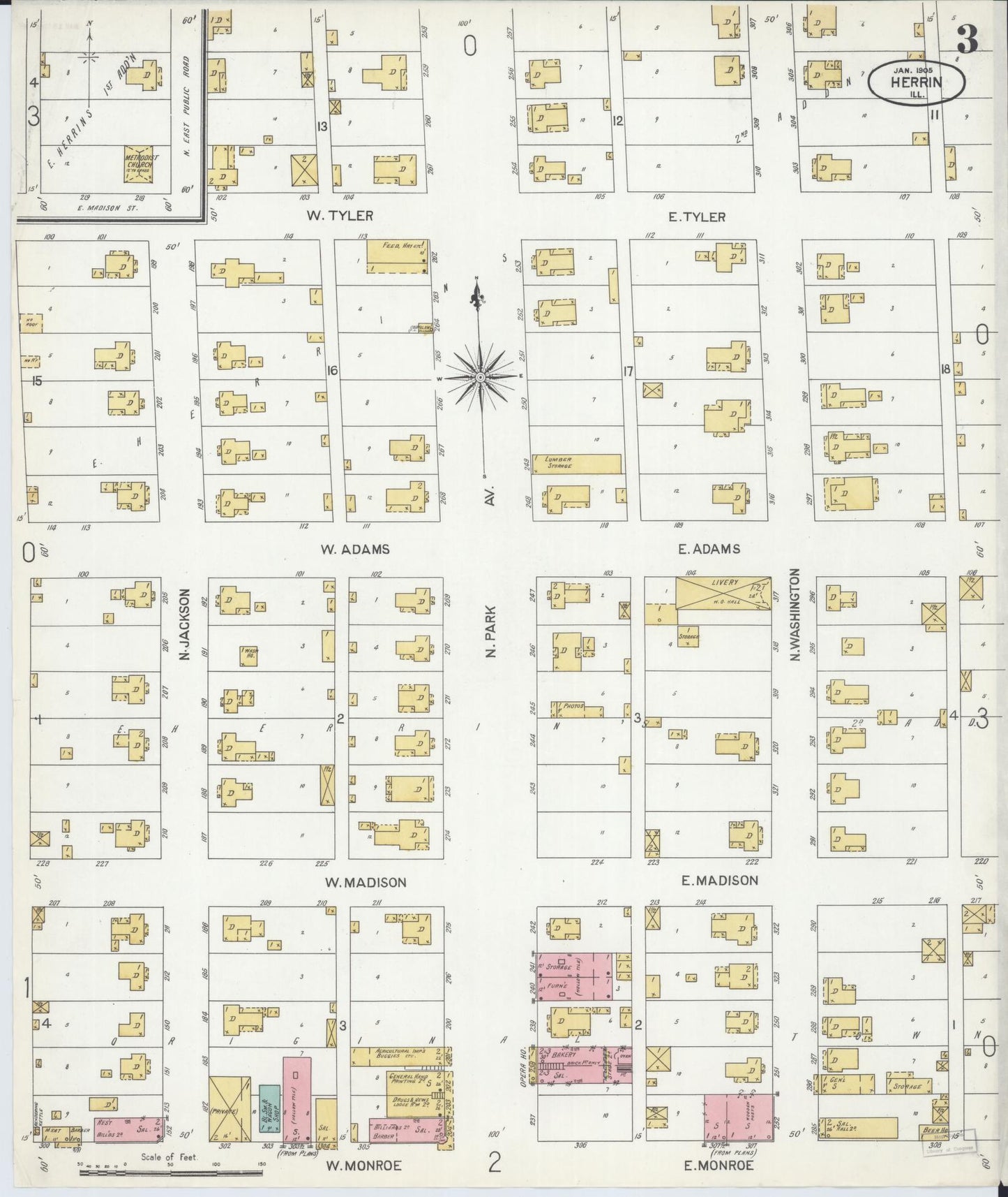 Sanborn Fire Insurance Map from Herrin, Williamson County, Illinois (1905), Sheet #0003 - Complete Map Set gallery image, historic Sanborn map, vintage wall art, Illinois Illinois