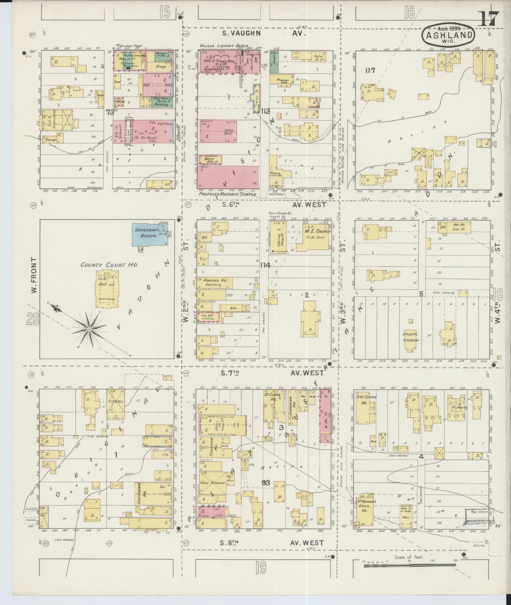 Sanborn Fire Insurance Map from Ashland, Ashland County, Wisconsin (1895), Sheet #0017 - Complete Map Set gallery image, historic Sanborn map, vintage wall art, Wisconsin Wisconsin