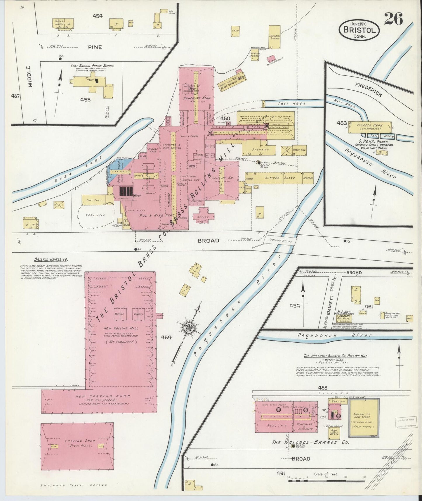Sanborn Fire Insurance Map from Bristol, Hartford County, Connecticut (1916), Sheet #0026 - Historic Sanborn Fire Insurance Map Print, vintage old map wall art, antique decor, genealogy gift, Connecticut Connecticut map