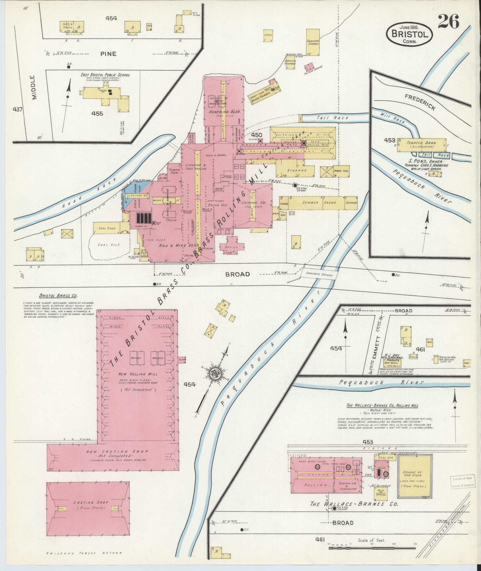Sanborn Fire Insurance Map from Bristol, Hartford County, Connecticut (1916), Sheet #0026 - Historic Sanborn Fire Insurance Map Print, vintage old map wall art, antique decor, genealogy gift, Connecticut Connecticut map