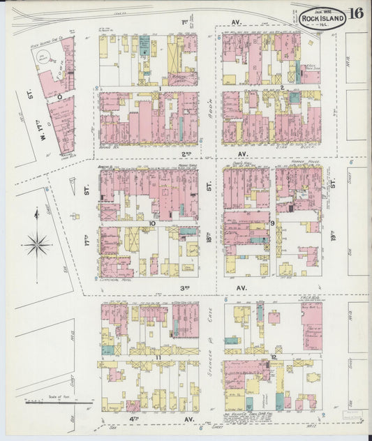 Sanborn Fire Insurance Map from Rock Island, Rock Island County, Illinois (1892), Sheet #0016 - Historic Sanborn Fire Insurance Map Print, vintage old map wall art, antique decor, genealogy gift, Illinois Illinois map