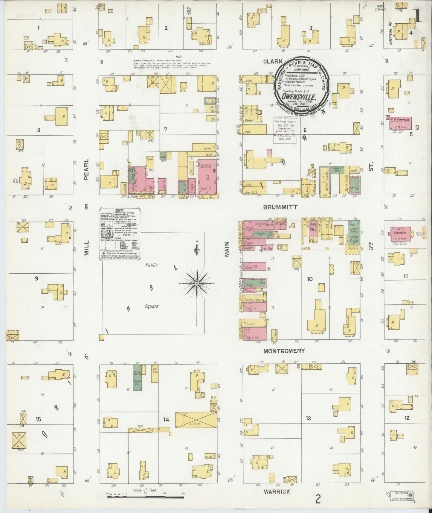 Sanborn Fire Insurance Map from Owensville, Gibson County, Indiana (1900), Sheet #0001 - Historic Sanborn Fire Insurance Map Print, vintage old map wall art, antique decor, genealogy gift, Indiana Indiana map