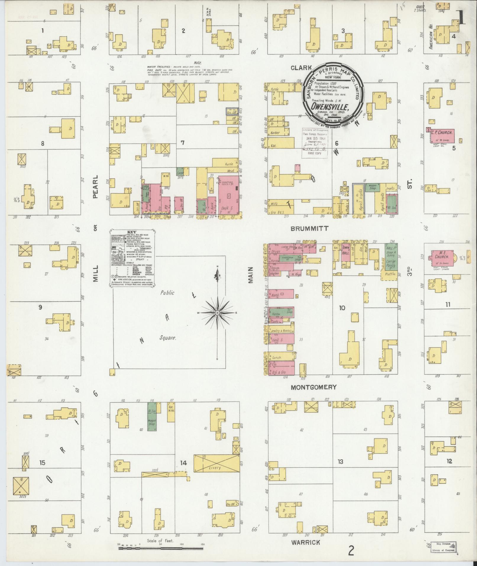 Sanborn Fire Insurance Map from Owensville, Gibson County, Indiana (1900), Sheet #0001 - Historic Sanborn Fire Insurance Map Print, vintage old map wall art, antique decor, genealogy gift, Indiana Indiana map