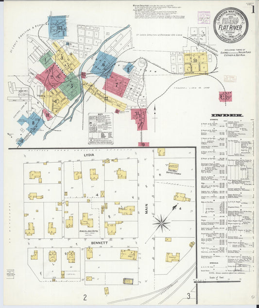 Sanborn Fire Insurance Map from Flat River, Saint Francois County, Missouri (1908), Sheet #0001 - Complete Map Set gallery image, historic Sanborn map, vintage wall art, Missouri Missouri