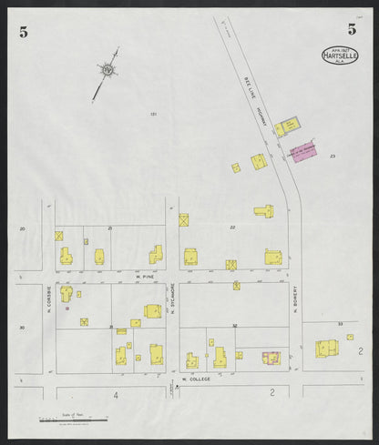 Sanborn Fire Insurance Map from Hartselle, Morgan County, Alabama (1927), Sheet #0005 - Complete Map Set gallery image, historic Sanborn map, vintage wall art, Alabama Alabama